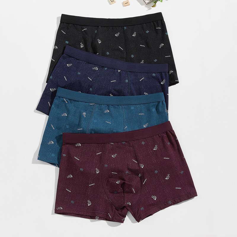 

Guys 4pcs Letter And Graphic Print Boxer Brief, Multicolor