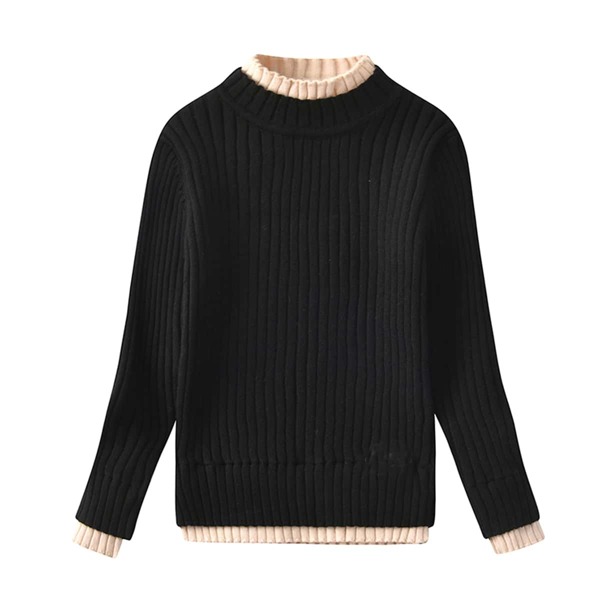 

Girls Contrast Binding Stand Collar Sweater, Black