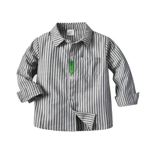 

Toddler Boys Striped Pocket Front Patched Shirt, Grey
