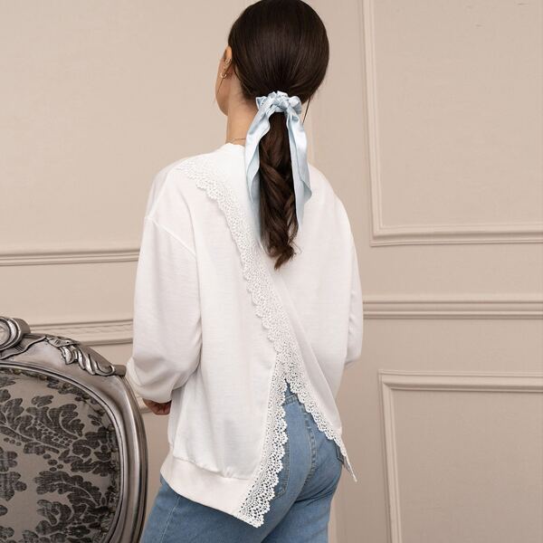 

Contrast Lace Tulip Back Sweatshirt, White