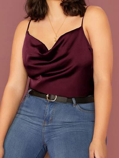 Satin Cami Top mit drapiertem Kragen