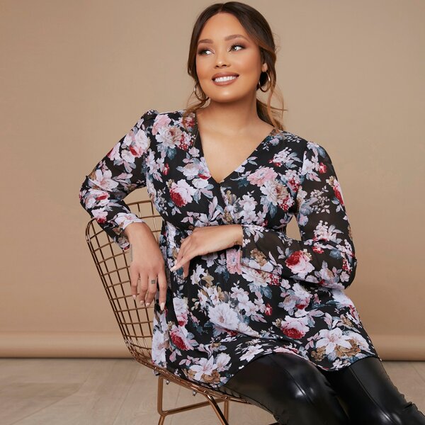

Maternity Surplice Neck Floral Peplum Top, Multicolor