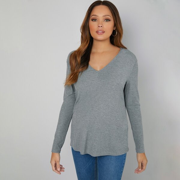 

Maternity V Neck Solid Sleep Top, Grey