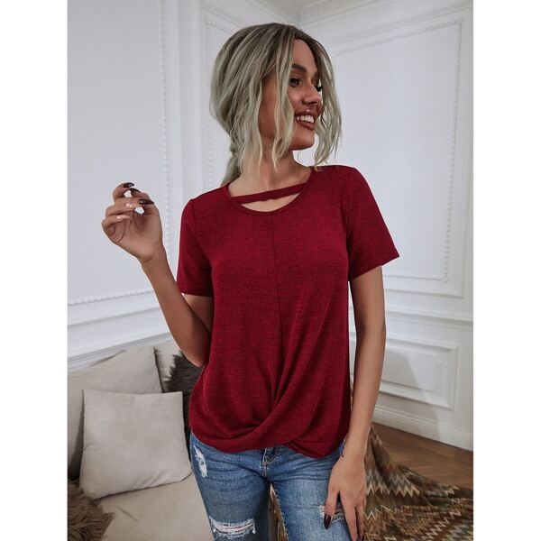 

Twist Hem Solid Tee, Burgundy