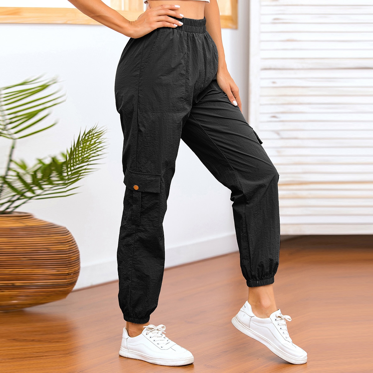 Image of Flap Pocket Solid Cargo Pants