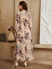 Mulvari Allover Floral Mock Neck Keyhole Back Dress - Multicolor - View 2