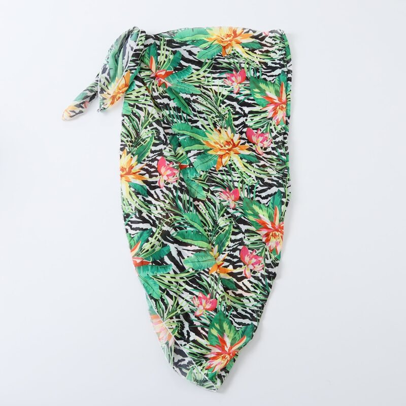 

Floral & Zebra Striped Print Knot Decor Cover Up, Green