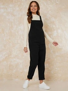 SHEIN Maternity Solid Cord Overalls Without Top - Black - View 1