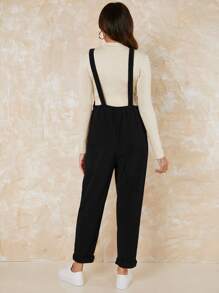 SHEIN Maternity Solid Cord Overalls Without Top - Black - View 2
