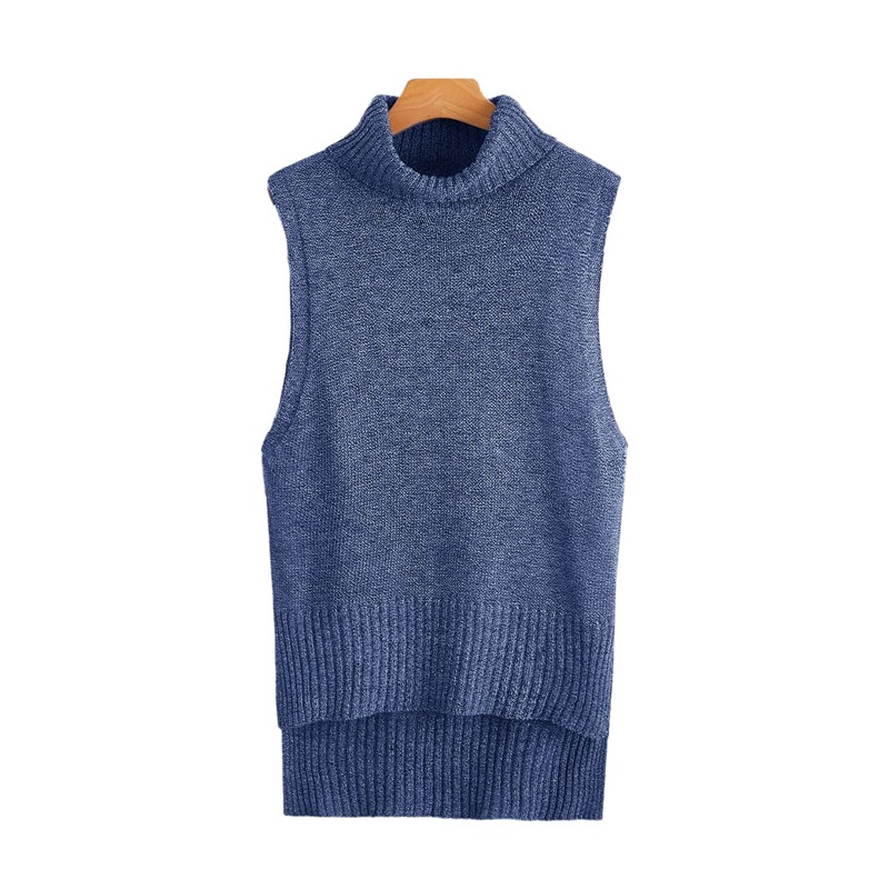 

Turtle Neck High Low Sweater Vest, Blue