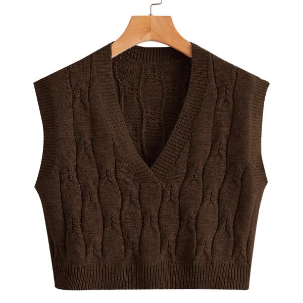 

Solid Cable Knit Sweater Vest, Chocolate brown
