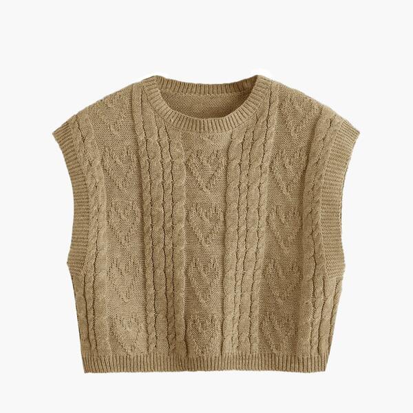 

Crop Cable Knit Sweater Vest, Apricot