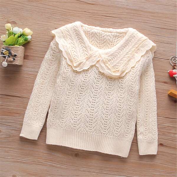

Toddler Girls Solid Statement Collar Sweater, Beige