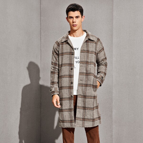 

Men Collared Buttoned Front Plaid Coat, Multicolor