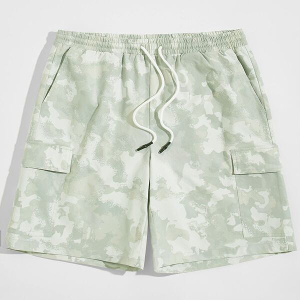

Men Flap Pocket Side Allover Print Shorts, Multicolor