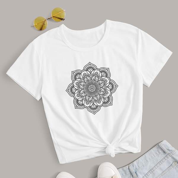 

Plus Mandala Print Tee, White