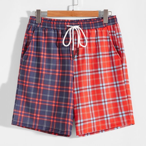 

Men Drawstring Waist Spliced Plaid Shorts, Multicolor