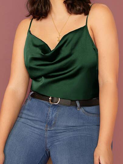Plus Draped Spaghetti Strap Satin Cami Top