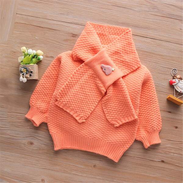 

Toddler Girls Mock Neck Sweater With Scarf, Coral orange