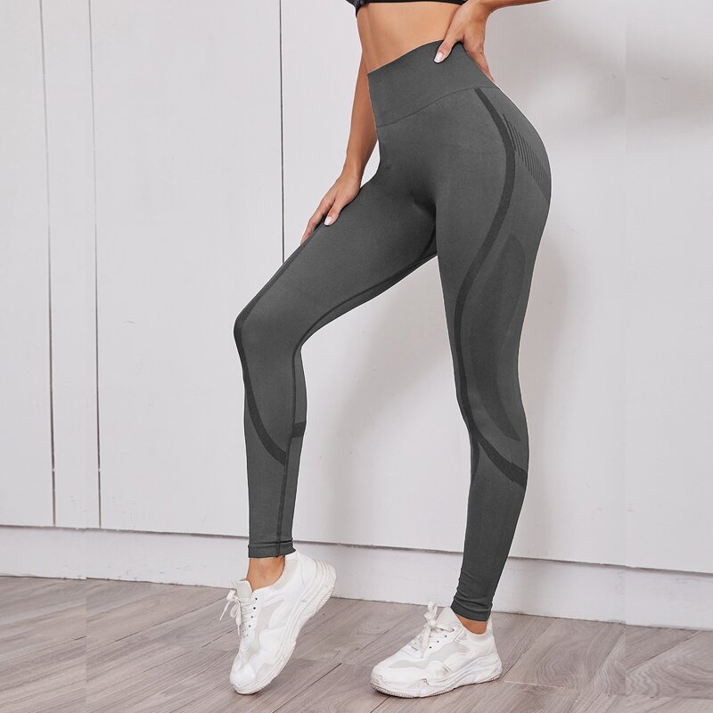 Solid Wide Waistband Sports Leggings, Dark grey