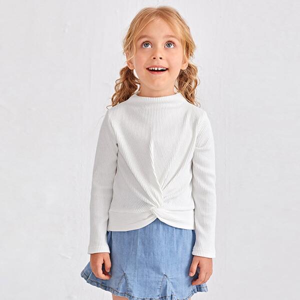 

Toddler Girls Solid Twist Front Ribbed Tee, White
