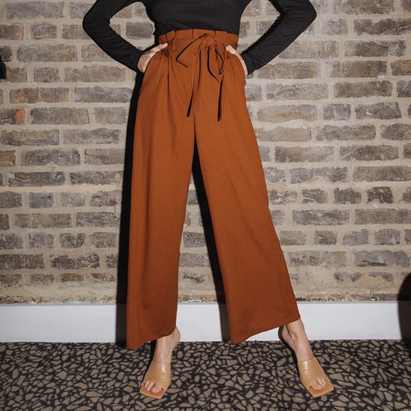 

Paperbag Waist Belted Wide Leg Pants, Ginger