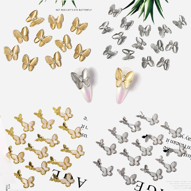 

4pcs Butterfly Nail Art Decoration, Gold