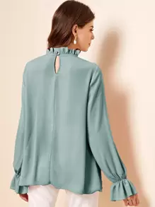 Mulvari Camisa con fruncido ribete fruncido - Azul Cadete - Ver 2