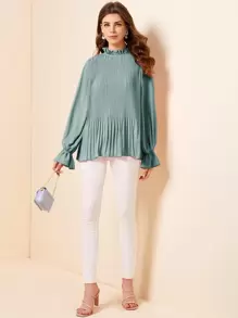 Mulvari Camisa con fruncido ribete fruncido - Azul Cadete - Ver 3