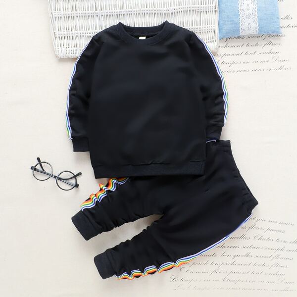 

Toddler Girls Rainbow Striped Sweatshirt & Sweatpants, Black
