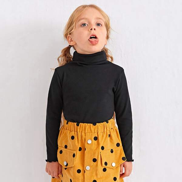 

Toddler Girls Lettuce Trim Solid High Neck Tee, Black