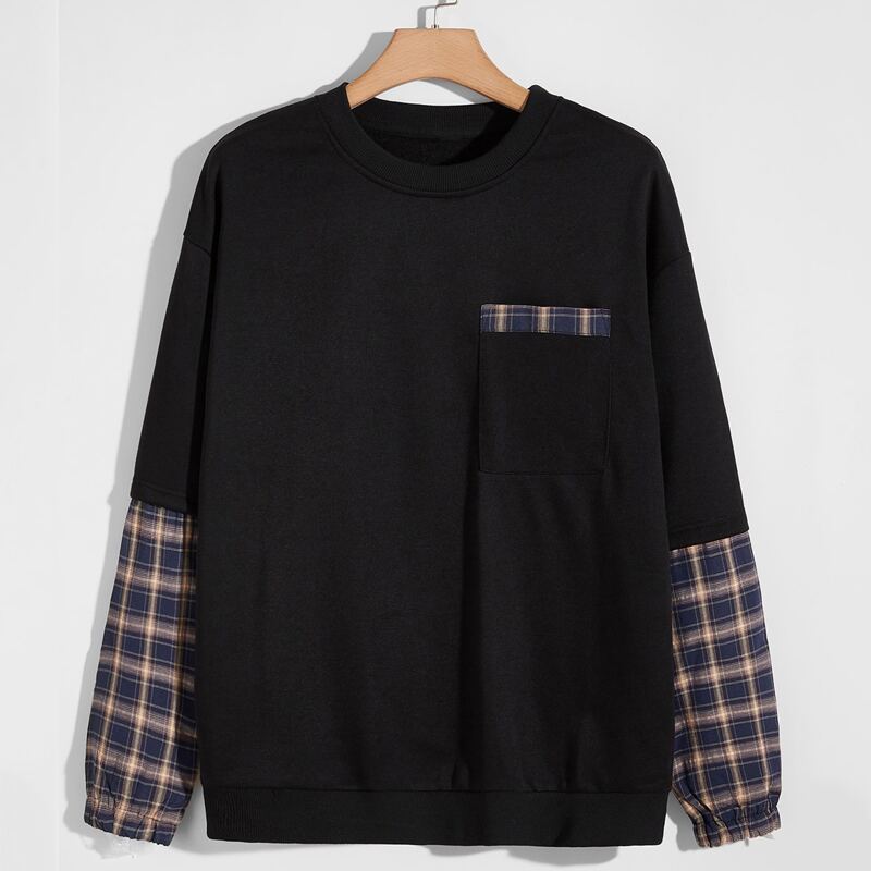 

Guys Contrast Plaid Pocket Front Sweatshirt, Black