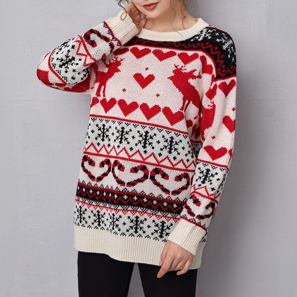 

Drop Shoulder Christmas Pattern Sweater, Multicolor