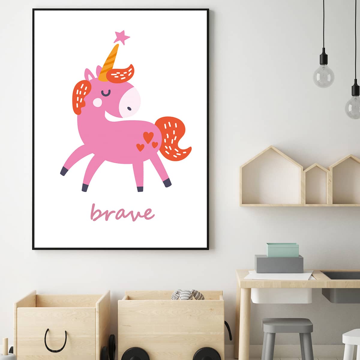 

Kids Unicorn Print Wall Painting Without Frame, White