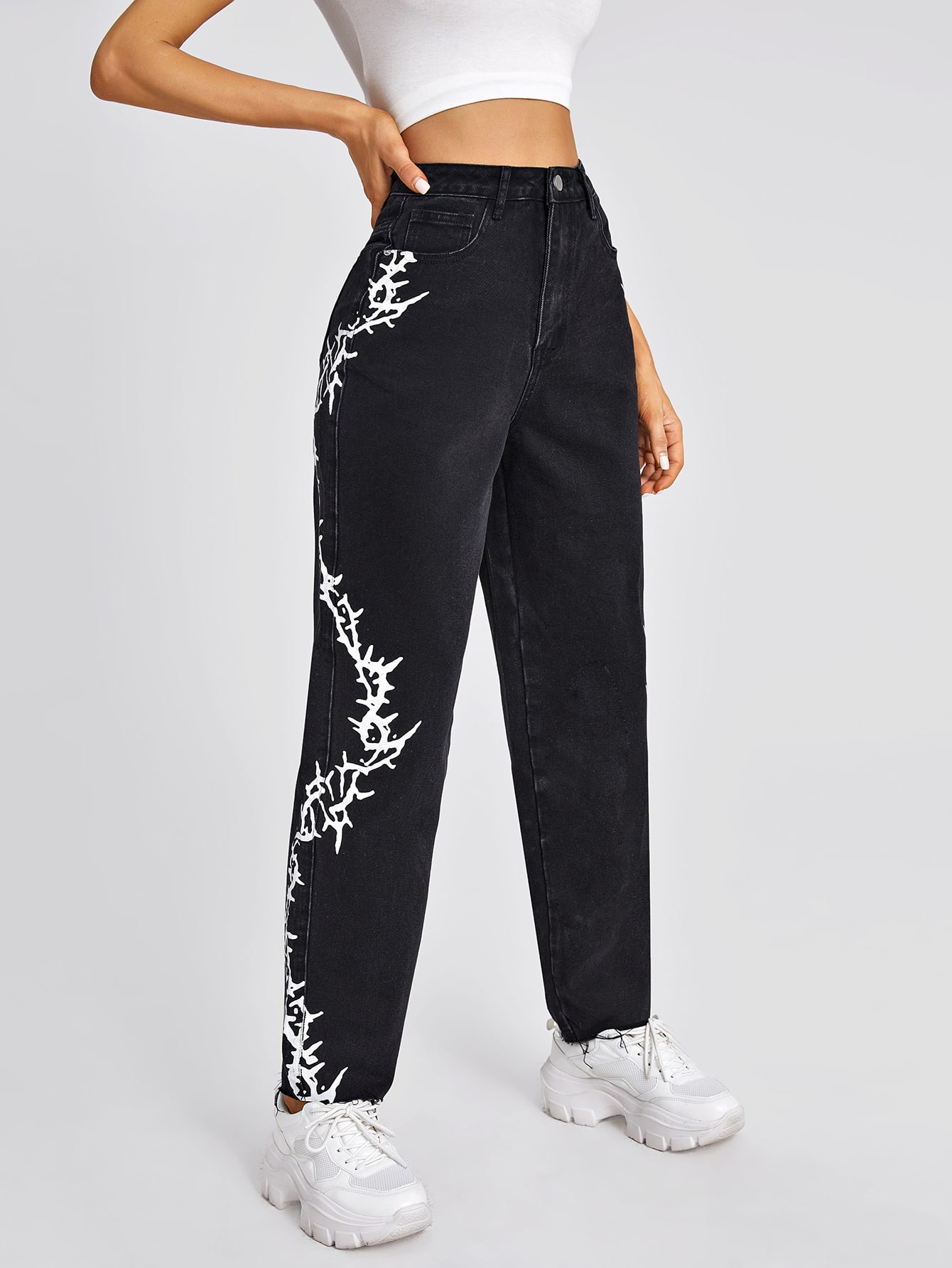 High Waist Graphic Print Straight Leg Jeans thumbnail