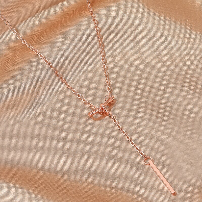 

Metal Bar Y-lariat Necklace, Rose gold