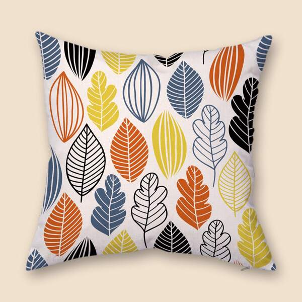 

Leaf Print Cushion Cover Without Filler, Multicolor