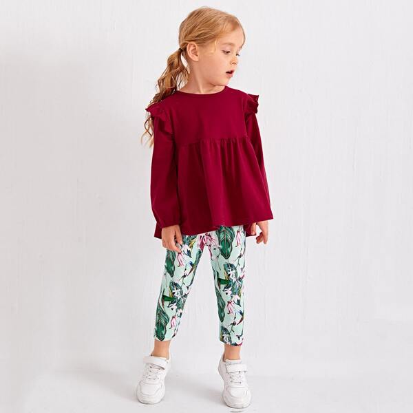 

Toddler Girls Ruffle Hem Tee With Floral Leggings, Multicolor
