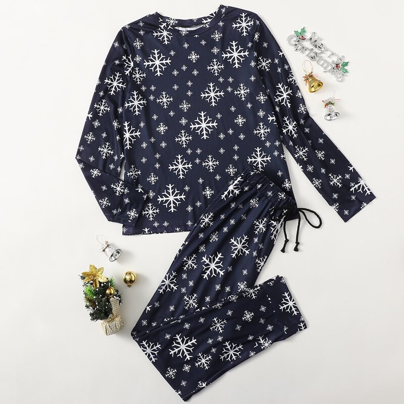 

Christmas Snowflake Print Pajama Set, Navy blue