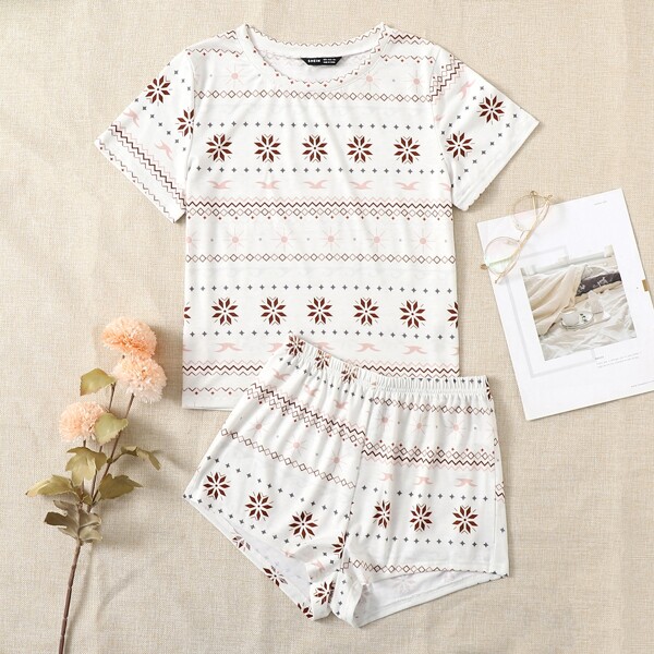 

Geo Print Pajama Set, White
