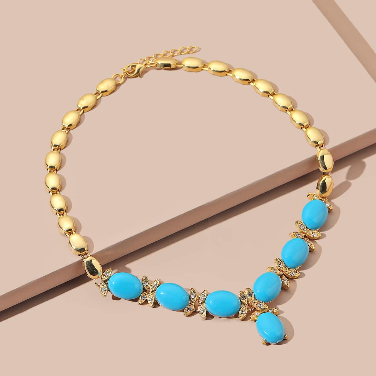 

Rhinestone & Gemstone Decor Necklace, Blue