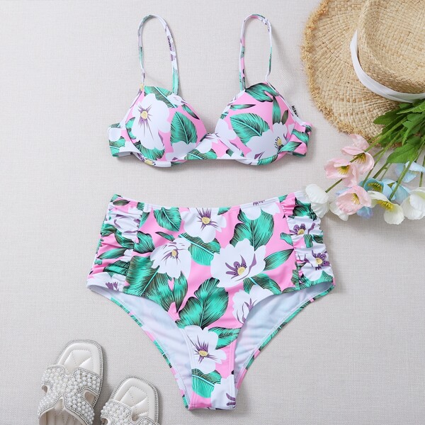 

Floral Push Up High Waisted Bikini Swimsuit, Multicolor
