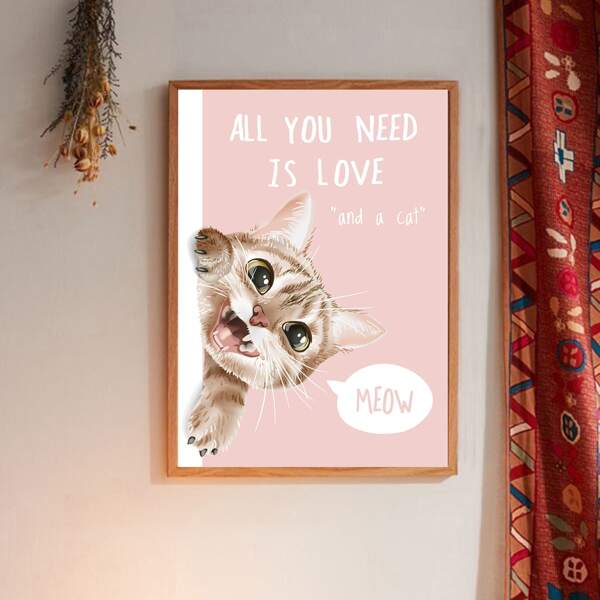 

Cat Print Wall Painting Without Frame, Multicolor