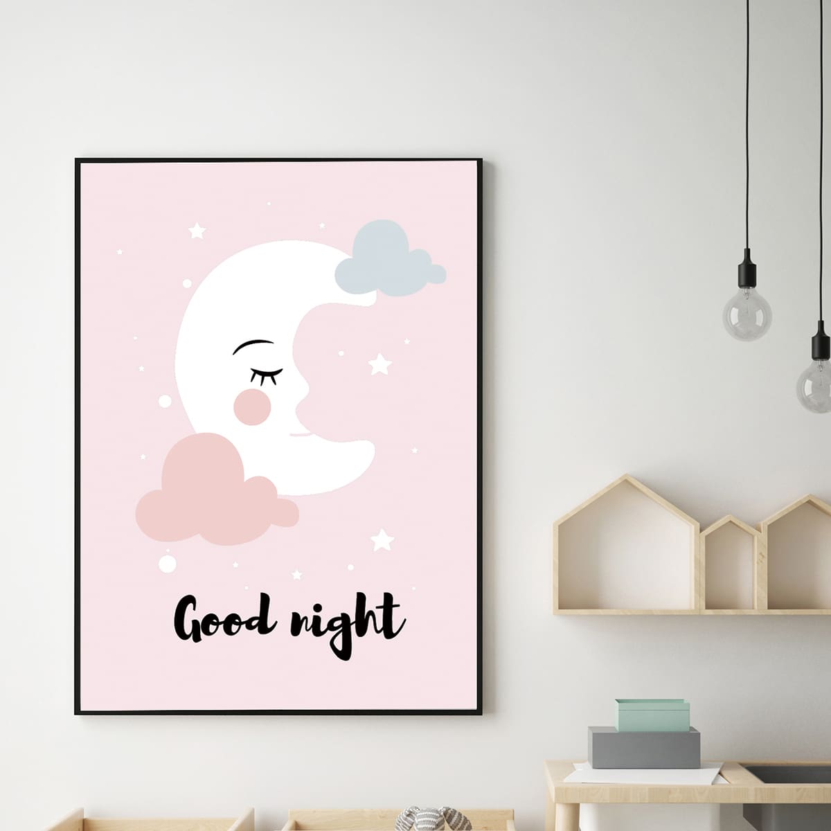 

Kids Moon Print Wall Painting Without Frame, Pink