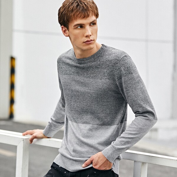 

Men Color Block Crew Neck Sweater, Grey