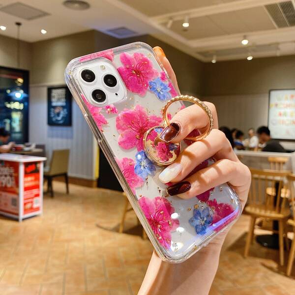 

Flower Print iPhone Case With Phone Ring Holder, Multicolor