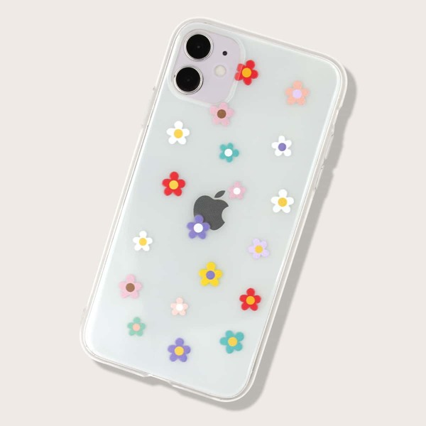 

Прозрачный чехол для iPhone с цветочным принтом, Многоцветный