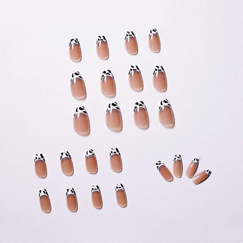 

24pcs Cow Print Fake Nail, Dusty pink