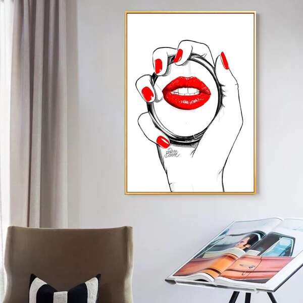 

Lip & Hand Print Wall Painting Without Frame, White