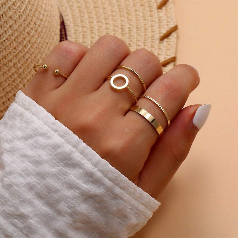 

5pcs Simple Ring Decor Ring, Gold
